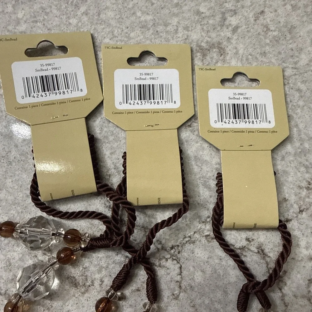 Set Of 3 Rope Tassel Drapery Curtain Bead Tieback 4.75 In Tassels Brown 23.5 In